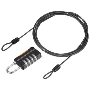 Imagem de YOKIVE 1 conjunto de fechadura de combinação de 4 dígitos com cabos de segurança, cadeados externos de aço | Ótimo para bicicletas de bagagem de cacifos (preto, 1,5 m)