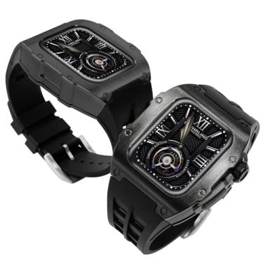 Imagem de Giecun Nova capa de metal resistente compatível com Apple Watch de 45 mm e 44 mm para iWatch séries 9, 8, 7 (45 mm), SE 6, 5, 4 (44 mm), capa protetora militar masculina de liga metálica com pulseira