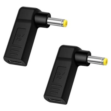Imagem de HUNSOOL 2 peças 20V/3A USB C 3.1 fêmea para DC 5,5 x 2,5 mm PD gatilho macho adaptador USB c para plugue CC conector de carregador de 90 graus