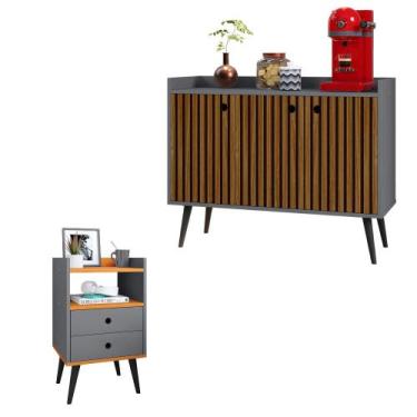 Imagem de Kit Aparador Buffet Wood New 3 Portas e Mesa de Cabeceira Dream 2 Gave