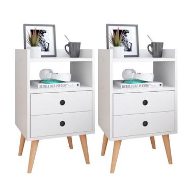 Imagem de Conjunto Duas Mesas de Cabeceira Compacta Mesinhas Modernas com Gaveta