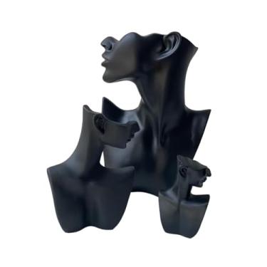 Imagem de Fiocias 3 Pçs Resina Rosto Manequim Jóias Expositor, Ornamento Elegante, Decoração, Jóias Expositor para Balcão de Loja, Preto