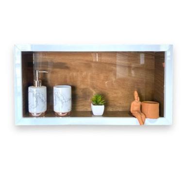 Imagem de Nicho Banheiro Porcelanato 30x40x10 Borda de Alumínio Madeira Polida -
