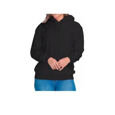 Imagem de Moletom Liso Flanelado Feminino Blusa De Frio Canguru - On Lit, Preto,