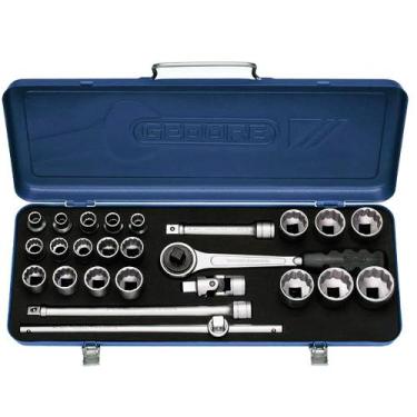 Imagem de Jogo Soquete Estriado 1/2" Gedore 015557 de 10mm à 32mm com 25 Peças
