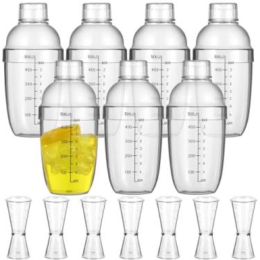 Imagem de Conjunto de coqueteleira de plástico com 7 peças, misturador de bebida com Mark Clear, coqueteleira, coqueteleira e medidor de onças, conjunto de barra transparente para bar, festa, uso doméstico,