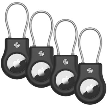 Imagem de Porta-chaves AirTag – Capa com trava de ar com cabo compatível com Apple AirTags, capa protetora antiperda ultra durável com chaveiro para bagagem, chave, mochila, animal de estimação, preto (pacote com 4)