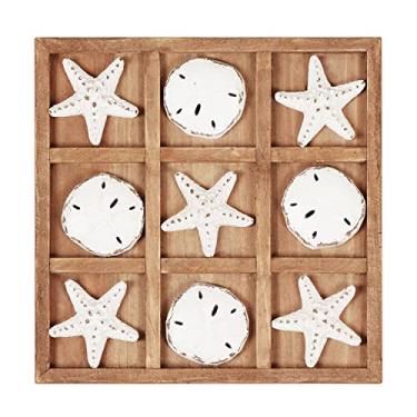 Imagem de NIKKY HOME Jogo de tabuleiro de madeira para viagem Beach Tic Tac Toe para diversão, 22,8 x 22,8 cm, branco envelhecido