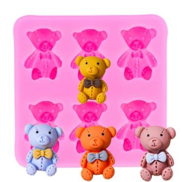 Imagem de Boneca de urso fofo 3D com laço molde de silicone para fazer sobremesas doces, pasta de goma, pudim, cristal, cupcake, enfeite de bolo, decoração, molde de sabonete, cubo de gelo, fondant, gelatina,