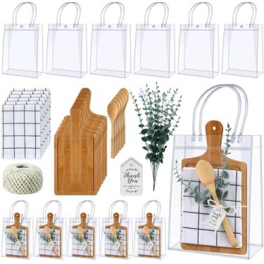 Imagem de Teenyyou 6 conjuntos de prêmios de chá de bebê para jogadores vencedores de chá de bebê presentes de convidados tábua de queijo de bambu colher de bambu toalha xadrez hastes de eucalipto artificiais