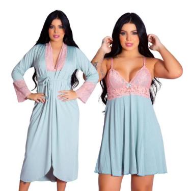 Imagem de Kit Robe Longo e Camisola Sexy Confortável Sedutor Elegante Lingerie F