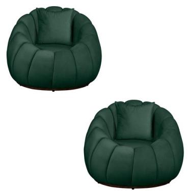Imagem de Kit 02 Poltronas Concha Almofada Base Arco Giratória Veludo - Fina Mob