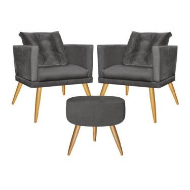 Imagem de Kit 02 Poltrona Com Almofada e Puff Milena Confort Sala Recepção Escri