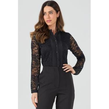 Imagem de Camisa PKS Manga Longa Renda Preta, P