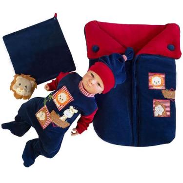 Imagem de Saída de Maternidade Menino Safari Marinho com Porta Bebê 04 Peças - A