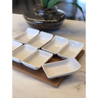Imagem de Conjunto 8 Petisqueiras de Porcelana Com Tábua de Bambu