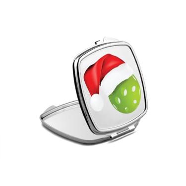 Imagem de Espelho compacto Pickleball, ilustração vetorial de pickleball com espelho fotográfico isolado de chapéu de Papai Noel, espelho de maquiagem de viagem pequeno espelho portátil, espelho de bolso
