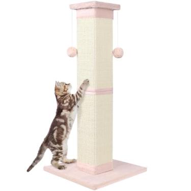 Imagem de Poste arranhador para gatos de sisal natural de 83 cm para gatos internos, arranhador para gatos grandes, protege seus móveis, rosa