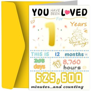 Imagem de Cartão de aniversário de 1 ano, decorações de aniversário engraçadas para meninas e meninos, melhores presentes de aniversário de 1 ano para filha e filho, presente criativo exclusivo para neto e neta