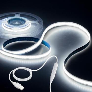 Imagem de Aclorol Fita de luz LED 1M 5V COB branca 6000K regulável alimentado por USB TV retroiluminação LED 9,5 m 320 Leds fita de LED flexível ultra brilhante para impressora 3D cozinha sob armário decoração