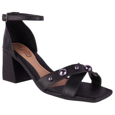 Imagem de Sandália Feminina Bico Quadrado Salto Geometrico Bloco Tiras Detalhe em Esferas (Preto, BR, Adulto, Numérico, 38)