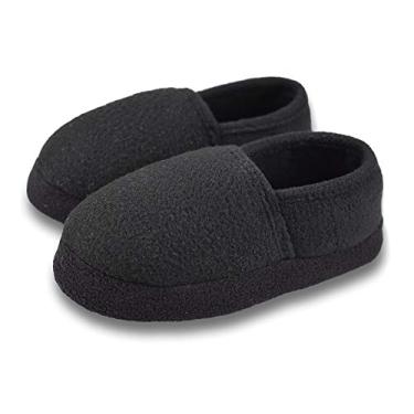 Imagem de Tirzrro Pantufas infantis de lã de pelúcia quente com material viscoelástico macio para uso interno, Preto, 4-5 Big Kid