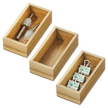 Imagem de Organizador pequeno de gaveta de cozinha iDesign de madeira de acácia - Conjunto de 3 - Natural
