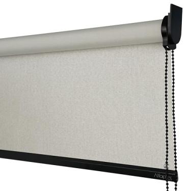 Imagem de Cortina Persiana Rolo Blackout SOB MEDIDA Para Quartos, Salas e Escritórios (SEM BANDÔ) (Linho Natural - Acabamento Preto, 1,90 (lar) x 1,40 (alt))