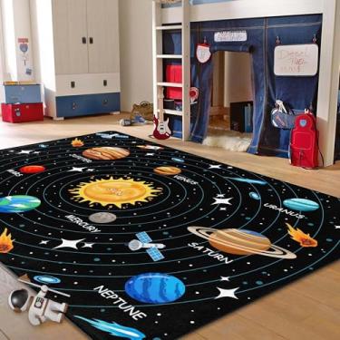 Imagem de Tapete infantil para espaço sideral, sistema solar, 1,5 x 18 m, divertido jogo menino, meninas, crianças, tapete para quarto de crianças, tapete de chão para sala de estar, berçário, sala de aula