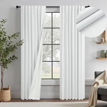 Imagem de Cortinas brancas para escurecimento de sala de estar, 182 cm de comprimento, 1,8 m de comprimento, 2 painéis, lindo, preto, para quarto de bebê, cortina térmica opaca para o verão, bloqueio de luz,