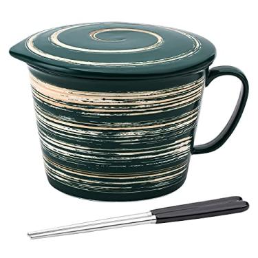 Imagem de Tsreinh Conjunto de tigelas de ramen com hashis, tigelas exclusivas de macarrão ramen instantâneo com tampa, tigelas grandes de sopa de cerâmica de 822 g com alça, panela de ramen japonesa, segura