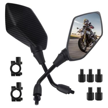 Imagem de 2 peças de espelhos de motocicleta, espelhos laterais ajustáveis de 360° com parafuso de 8 mm e 10 mm, espelhos de motocicleta HD para guidão, espelho retrovisor grande angular para scooter, Dirt