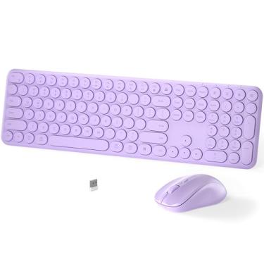 Imagem de Conjunto de teclado e mouse sem fio – MPTOG 110 peças, design fino e redondo, digitação silenciosa, mouse ergonômico DPI ajustável, combo sem fio para PC, Mac, laptop, tablets (roxo claro)