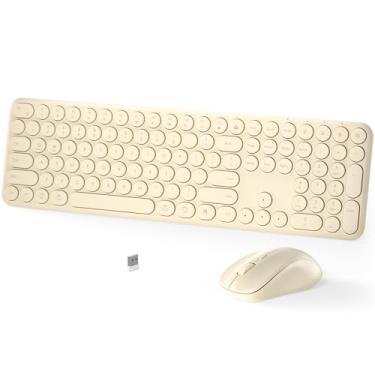 Imagem de Conjunto de teclado e mouse sem fio – MPTOG 110 peças, design fino e redondo, digitação silenciosa, mouse ergonômico DPI ajustável, combo sem fio para PC, Mac, laptop, tablets (cáqui claro)
