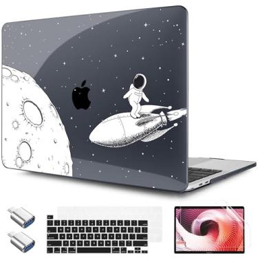 Imagem de TWOLSKOO Compatível com MacBook Pro 13 polegadas 2023-2016 A2338 M2/M1 A2251 A2289 A2159 A1989 A1706, capa rígida de plástico e película de teclado e protetor de tela, astronautas voadores