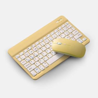 Imagem de Teclado Sem Fio Bluetooth Recarregável com Mouse, Slim, Silencioso, Portátil, Compatível com PC, Notebook, Tablet, Celular, Windows, Mac, Android e iOS (AMARELO)