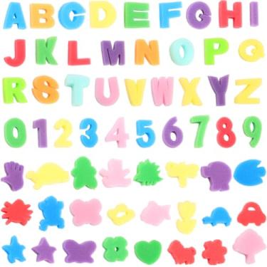 Imagem de SOFPLATE 60 peças de carimbos de esponja de letras, kit de esponja, sortidos, colorido, alfabeto, número, pequeno, formato misto, espuma, artesanato, artesanato, modelos, atividades, pincéis,