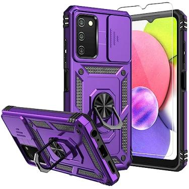 Imagem de Capa para Samsung Galaxy A03S, capa para Galaxy A03S, com protetores de tela e capa para câmera, [grau militar] Capa testada contra quedas com suporte magnético para Galaxy A03S, TC-roxo