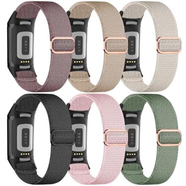 Imagem de EverAct Pacote com 6 pulseiras elásticas de nylon compatível com Fitbit Charge 6/Fitbit Charge 5, pulseira esportiva para relógio Charge 5/6, Pacote com 6 - 6, 5.5 '' - 9.5 ''