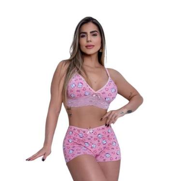 Imagem de kit com Até 4 Short Doll Lara Estampado Romantic Com Detalhe em Renda 