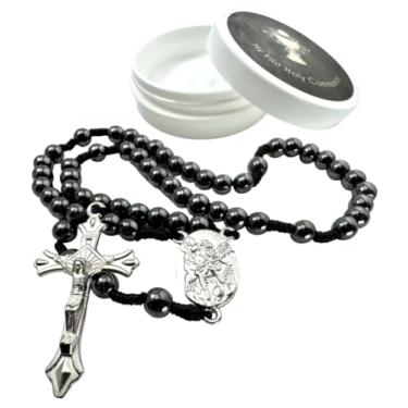 Imagem de Terço de Primeira Comunhão com contas católicas e contas de hematita