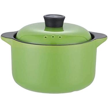 Imagem de Caçarola com tampas, panela de barro, panela de sopa doméstica, guisado, assar, caçarola com tampas, caçarola de sopa, panelas de cerâmica resistentes ao calor para cozinhar (verde 4L)