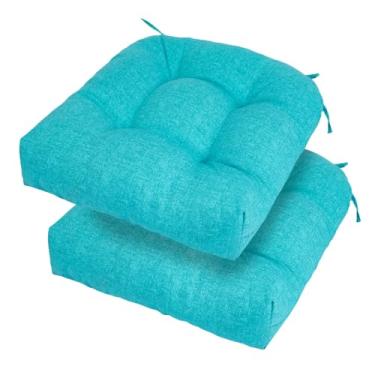 Imagem de FUNHOME Conjunto de 2 almofadas de cadeira para ambientes externos com tufos repelentes de água para móveis de pátio, 48 x 48 x 12 cm, almofada de cadeira de pátio para balanço, acampamento, cadeira