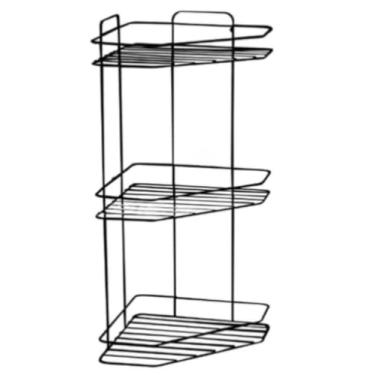 Imagem de Porta Shampoo 3 Andares Canto De Parede Banheiro Cozinha Cantoneira Multiuso Preto(PRETO)