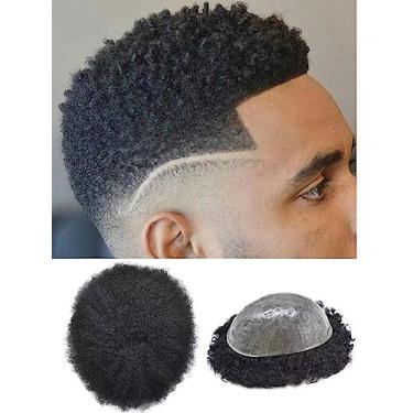 Imagem de Peruca Afro Para Homens Negros, Cabelo Humano Brasileiro Cacheado E Crespo, Apliques Afro-Americanos Ondulados Para Homens, Sistema De Substituição Para Pele Fina E Completa, Unidades De Cab