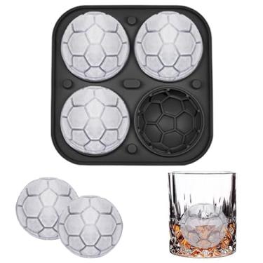 Imagem de Bandeja de cubo de gelo de futebol 3D, molde de bola de gelo Admaison com funil para coquetéis, bourbon, conhaque, presentes de uísque para homens, formas divertidas de silicone preto (bola de futebol