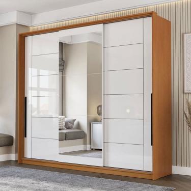 Imagem de Guarda-Roupa Casal Lisboa 3 Portas 4 Gavetas com Espelho Freijó/Branco - Politorno