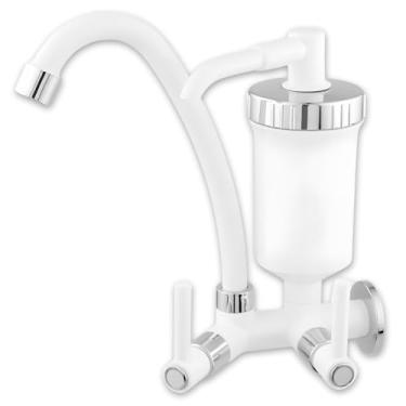 Imagem de Torneira De Parede Para Cozinha Bica Alta Com Filtro 1/4 De Volta Branca Com Cromado