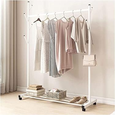 Imagem de LIFOND Suporte para roupas, trilho sobre rodas, suporte independente de metal resistente, fácil de montar para armazenamento de roupas, suporte de exibição para decoração de quarto, branco C
