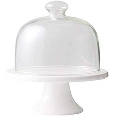 Imagem de RVGOJHYF Suporte de bolo de cúpula, bandeja de confeitaria de cerâmica doméstica e tampa de vidro, capa de sanduíche de restaurante, bandeja de poeira para banquete, bandeja de pão, decoração de bolo